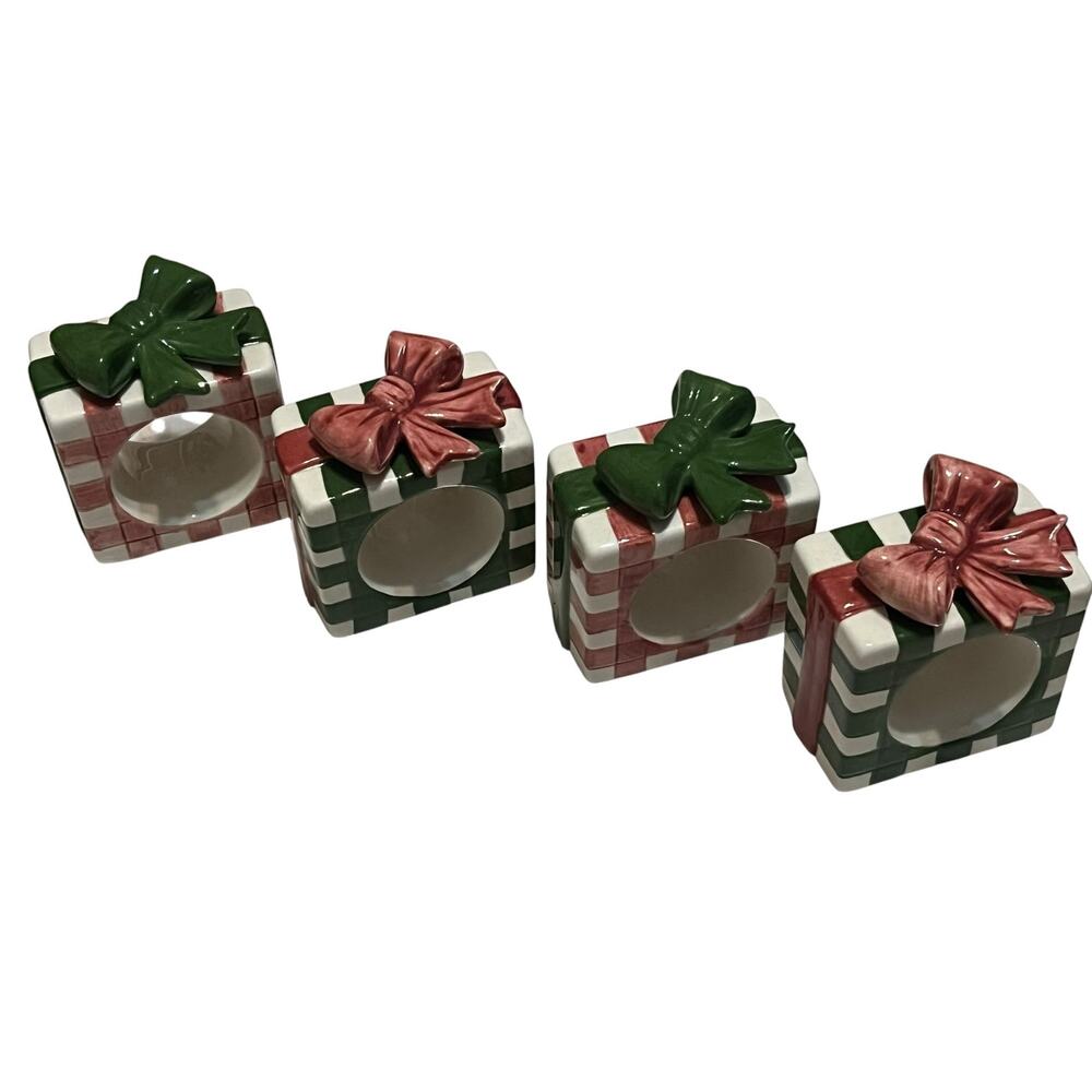 Ceramic Present Gift Box Napkin Rings Set of 4